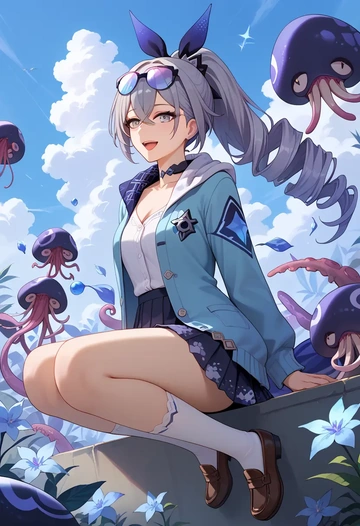 star rail,silver wolf,spring,student uniform,cardigan  - AI generated anime art